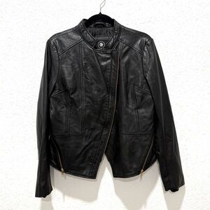 Elegant Black Leather moto‎ asymmetrical Jacket for Women L